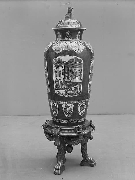 Covered jar with ladies and antiques
