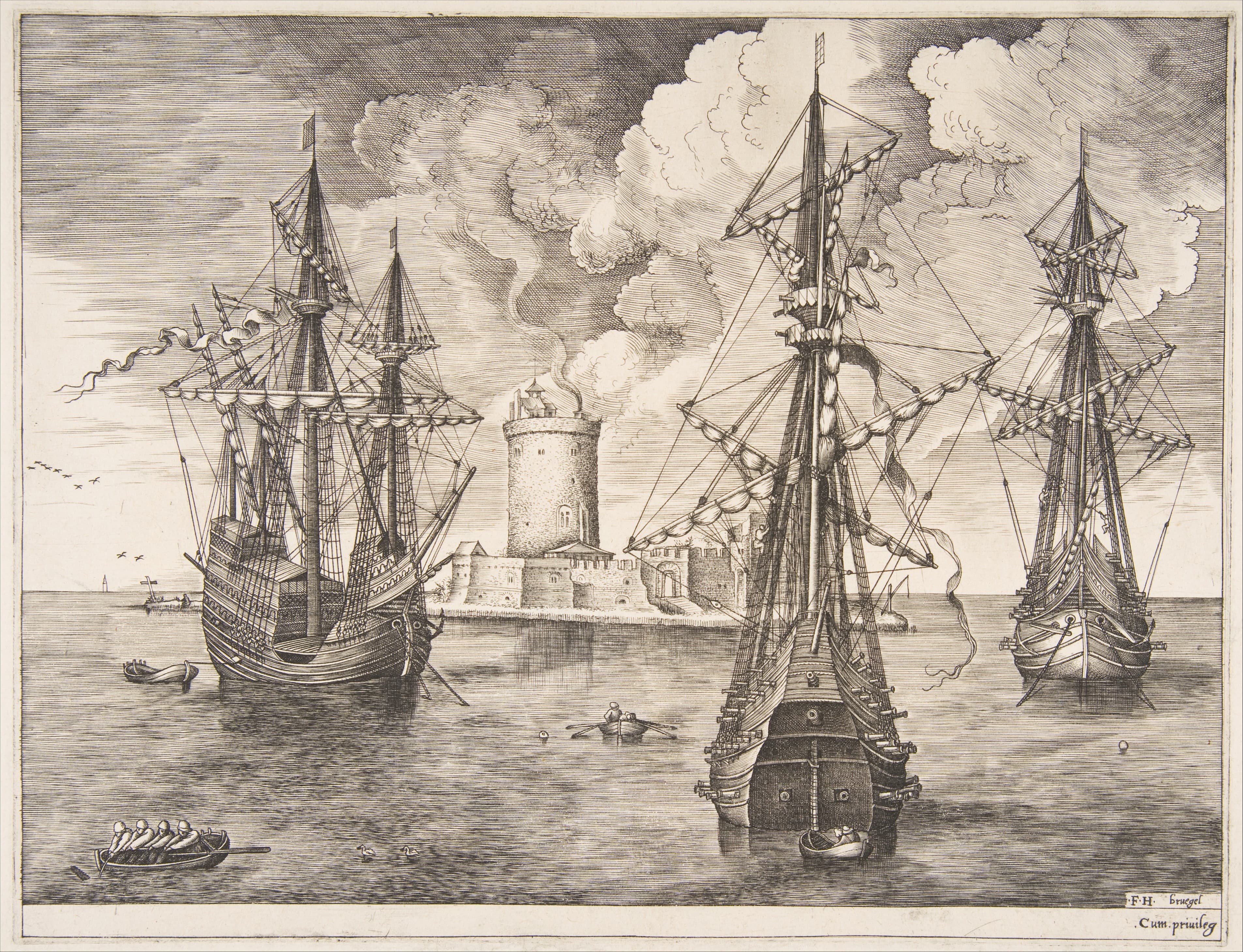 Four-master and Two Three-masters Anchored near a Fortified Island, from "The Sailing Vessels"