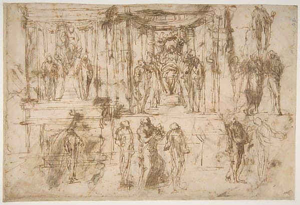 Studies for an Altarpiece with the Virgin Enthroned, Attended by Four Saints (recto); Various Figure Studies, Some Possibly for a Deposition of Christ (verso)