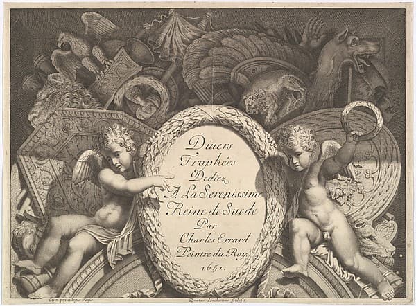 Title page of "Divers Trophées" (Weapon Trophies after the Façade of Palazzo Milesi in Rome)