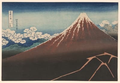 Shower Below the Summit (Sanka hakuu), from the series "Thirty-Six Views of Mount Fuji (Fugaku sanjurokkei)"