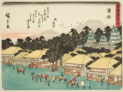 Hamamatsu, from the series "Fifty-three Stations of the Tokaido (Tokaido gojusan tsugi)," also known as the Tokaido with Poem (Kyoka iri Tokaido)
